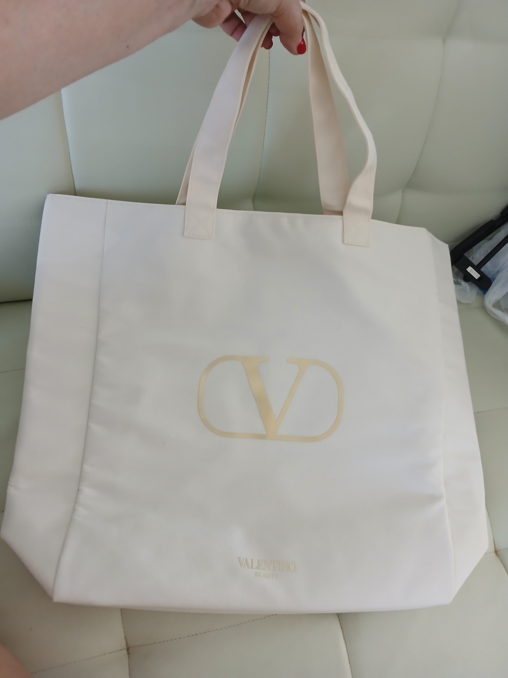 Valentino Cream Tote with Gold VD Logo